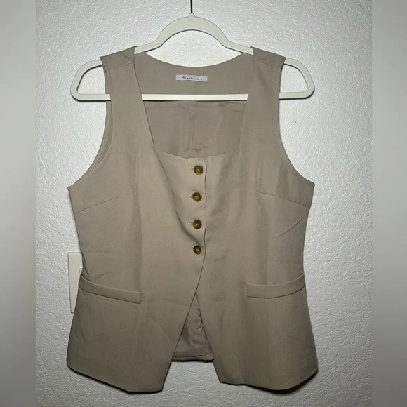 Stylish Beige Button-Up Office Professional Vest Women Size Large Top - Picture 2 of 6